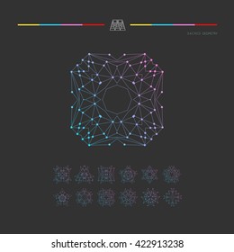 Sacred geometry. Set of minimal geometric shapes. Business signs, labels, trendy hipster linear icons and logotypes. Religion, philosophy, spirituality, occultism symbols collection