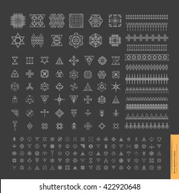 Sacred geometry. Set of minimal geometric shapes. Business signs, labels, trendy hipster linear icons and logotypes. Religion, philosophy, spirituality, occultism symbols collection