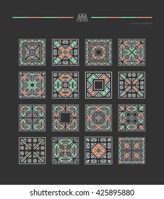 Sacred geometry. Set of minimal geometric shapes. Business signs, labels, trendy hipster linear icons and logotypes. Religion, philosophy, spirituality, occultism symbols collection