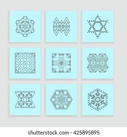 Sacred geometry. Set of minimal geometric shapes. Business signs, labels, trendy hipster linear icons and logotypes. Religion, philosophy, spirituality, occultism symbols collection