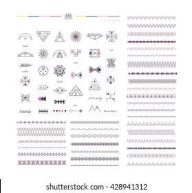 Sacred geometry. Set of minimal geometric shapes. Business signs, labels, trendy hipster linear icons and logotypes. Borders and frames