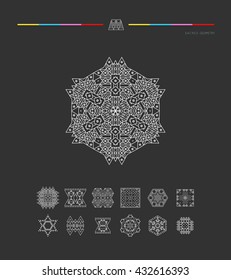 Sacred geometry. Set of minimal geometric shapes. Business signs, labels, trendy hipster linear icons and logotypes. Religion, philosophy, spirituality, occultism symbols collection