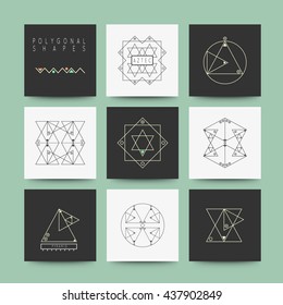 Sacred geometry. Set of minimal geometric shapes. Business signs, labels, trendy hipster linear icons and logotypes. Religion, philosophy, spirituality, occultism symbols collection