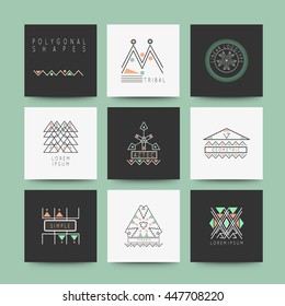Sacred geometry. Set of minimal geometric shapes. Business signs, labels, trendy hipster linear icons and logotypes. Ethnic collection