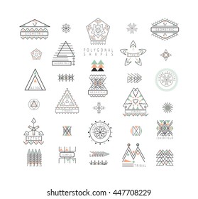 Sacred geometry. Set of minimal geometric shapes. Business signs, labels, trendy hipster linear icons and logotypes. Ethnic collection