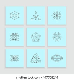 Sacred geometry. Set of minimal geometric shapes. Business signs, labels, trendy hipster linear icons and logotypes. Ethnic collection