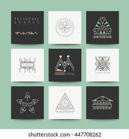 Sacred geometry. Set of minimal geometric shapes. Business signs, labels, trendy hipster linear icons and logotypes. Ethnic collection