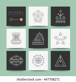 Sacred geometry. Set of minimal geometric shapes. Business signs, labels, trendy hipster linear icons and logotypes. Ethnic collection