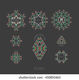 Sacred geometry. Set of minimal geometric shapes. Business signs, labels, trendy hipster linear icons and logotypes. Religion, philosophy, spirituality, occultism symbols collection