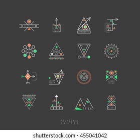 Sacred geometry. Set of minimal geometric shapes. Business signs, labels, trendy hipster linear icons and logotypes. Religion, philosophy, spirituality, occultism symbols collection