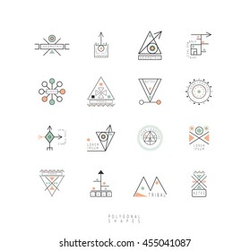 Sacred geometry. Set of minimal geometric shapes. Business signs, labels, trendy hipster linear icons and logotypes. Religion, philosophy, spirituality, occultism symbols collection
