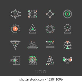 Sacred geometry. Set of minimal geometric shapes. Business signs, labels, trendy hipster linear icons and logotypes. Religion, philosophy, spirituality, occultism symbols collection