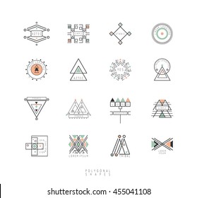 Sacred geometry. Set of minimal geometric shapes. Business signs, labels, trendy hipster linear icons and logotypes. Religion, philosophy, spirituality, occultism symbols collection