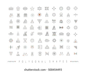 Sacred geometry. Set of minimal geometric shapes. Business signs, labels, trendy hipster linear icons and logotypes. Religion, philosophy, spirituality, occultism symbols collection