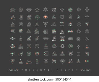 Sacred geometry. Set of minimal geometric shapes. Business signs, labels, trendy hipster linear icons and logotypes. Religion, philosophy, spirituality, occultism symbols collection