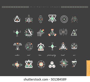 Sacred geometry. Set of minimal geometric shapes. Business signs, labels, trendy hipster linear icons and logotypes. Religion, philosophy, spirituality, occultism symbols collection