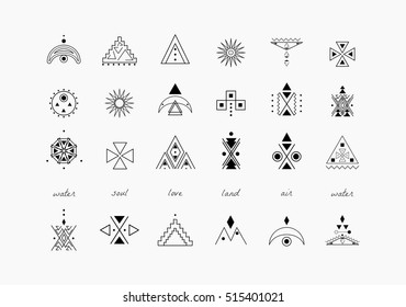 Sacred geometry. Set of minimal geometric shapes. Business signs, labels, trendy hipster linear icons and logotypes. Religion, philosophy, spirituality, occultism symbols collection