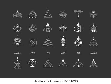 Sacred geometry. Set of minimal geometric shapes. Business signs, labels, trendy hipster linear icons and logotypes. Religion, philosophy, spirituality, occultism symbols collection