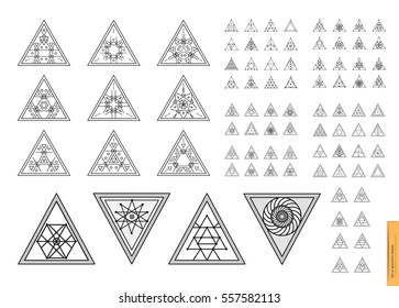 Sacred geometry. Set of minimal geometric shapes. Business signs, labels, trendy hipster linear icons and logotypes. Religion, philosophy, spirituality, occultism symbols collection