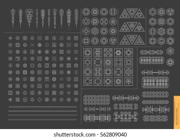 Sacred geometry. Set of minimal geometric shapes. Business signs, labels, trendy hipster linear icons and logotypes. Religion, philosophy, spirituality, occultism symbols collection