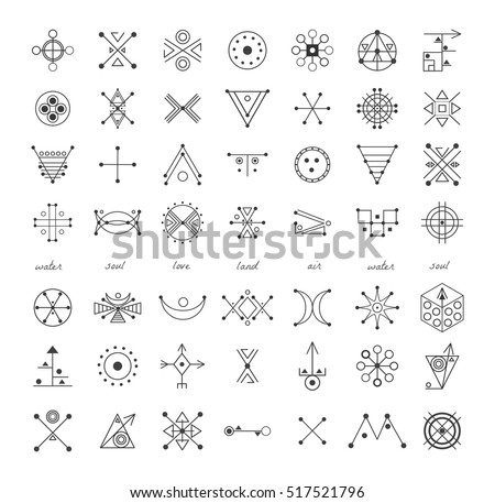Sacred geometry. Set of minimal geometric shapes. Business signs, labels, trendy hipster linear icons and logotypes. Religion, philosophy, spirituality, occultism symbols collection