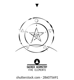 Sacred geometry set of trendy vector Alchemy symbols collection on grunge background. Religion, philosophy, spirituality, occultism, science, magic. Design and tattoo elements.Vector illustration.