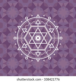 Sacred geometry sign. Abstract vector pattern. Mystic badge. Hexagon logo. Mandala illustration. Magic ornament. Design element.