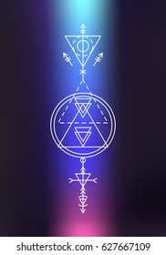Sacred geometry sign, photo overlay. Alchemy linear modern art. Philosophy concept. Religion, spirituality, astrology emblem. Esoteric, science, hipster symbol. Vector logotype.