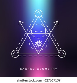 Sacred geometry sign, photo overlay. Alchemy linear modern art. Philosophy concept. Religion, spirituality, astrology emblem. Esoteric, science, hipster tribal aztec symbol. Vector logotype.