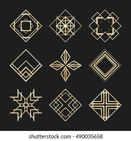 Sacred Geometry Signs. Art Deco Logotypes. Set Of Golden Icons. Mystical Geometric Elements. Art Deco Diamond Logo.