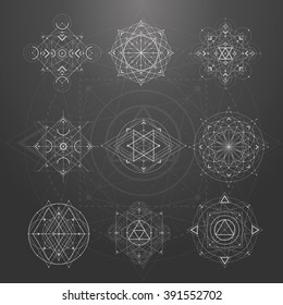 Sacred geometry signs. Set of symbols and elements. Alchemy, religion, philosophy, spirituality, hipster symbols and elements. geometric shapes