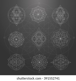 Sacred geometry signs. Set of symbols and elements. Alchemy, religion, philosophy, spirituality, hipster symbols and elements. geometric shapes