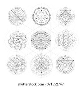 Sacred geometry signs. Set of symbols and elements. Alchemy, religion, philosophy, spirituality, hipster symbols and elements. geometric shapes