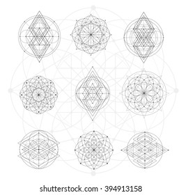 Sacred geometry signs. Set of symbols and elements. Alchemy, religion, philosophy, spirituality, hipster symbols and elements. geometric shapes