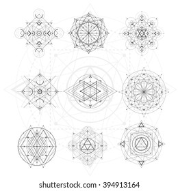 Sacred geometry signs. Set of symbols and elements. Alchemy, religion, philosophy, spirituality, hipster symbols and elements. geometric shapes