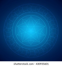 Sacred Geometry. Small Stellated Dodecahedron Surrounded By A Necklace Of Hexagonal Prisms. Vector 10 EPS Illustration.