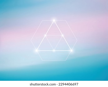 Sacred geometry spiritual new age futuristic illustration with transmutation interlocking circles, triangles and glowing particles