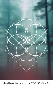 Sacred geometry spiritual symbol on natural background. Wiccan witchcraft geometric symbol.