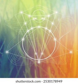 Sacred geometry spiritual symbol on natural background. Wiccan witchcraft geometric symbol.