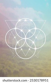 Sacred geometry spiritual symbol on natural background. Wiccan witchcraft geometric symbol.