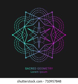 Sacred geometry style symbol. Sacral geometric outline sign. Line art gradient colorful elements. EPS 10 linear design vector illustration.