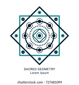 Sacred Geometry Style Symbol. Sacral Geometric Outline Sign. Line Art Colorful Elements. Editable Stroke. Paths Are Not Expanded. EPS 10 Linear Design Vector Illustration.