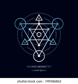 Sacred geometry style symbol. Sacral geometric outline sign. Line art colorful elements. EPS 10 linear design vector illustration.