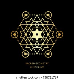 Sacred geometry style symbol. Sacral geometric outline sign. Line art golden element. EPS 10 linear design vector illustration.
