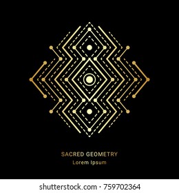 Sacred geometry style symbol. Sacral geometric outline sign. Line art golden element. EPS 10 linear design vector illustration.