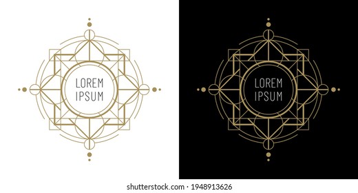 Sacred geometry style vector logo template. Linear geometric form, frame, emblem or label design.