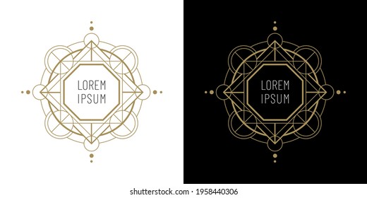 Sacred geometry style vector logo template. Linear geometric form, frame, emblem or label design.