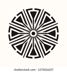 Sacred geometry. Stylized compass of Vikings. Secret symbol of geometry. Magic runic symbols. Alchemy, astronomy, astrology of Celts. Black ethnic totemic geometric tattoo. Vector illustration. 