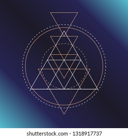 Sacred geometry symbol. Alchemy, religion, philosophy, astrology and spirituality themes. Vector illustration on dark blue background for posters, websites, engraving and much more.