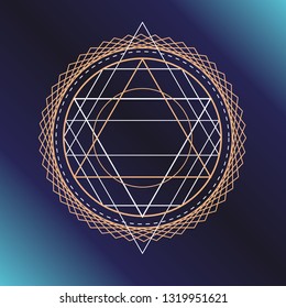 Sacred geometry symbol. Alchemy, religion, philosophy, astrology and spirituality themes. Vector illustration on dark blue background for posters, websites, engraving and much more.